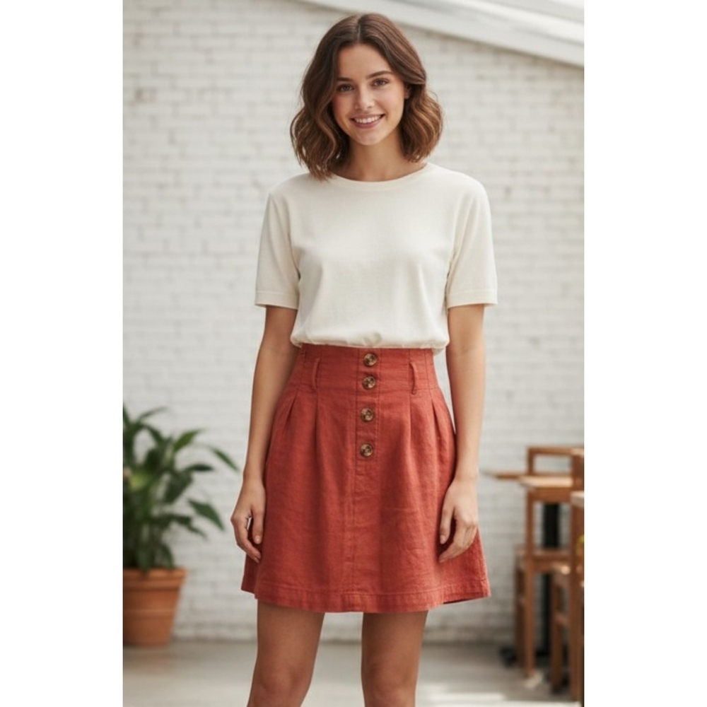 American Eagle Outfitters Pull on Linen Blend Skirt Brick Red Size S
